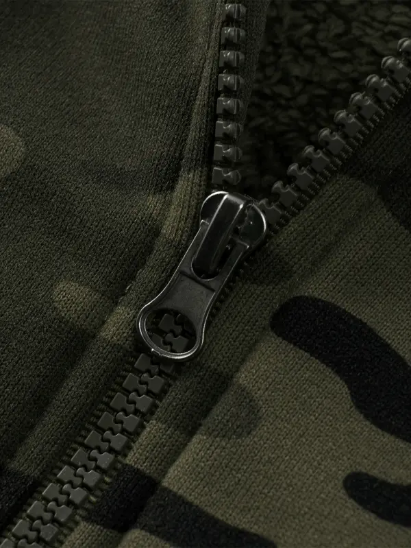 هودي رجالي بتصميم تمويه للرياضات الخارجية، مبطن دافئ وناعم بجيب أمامي وغطاء رأس، للصيد