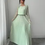 فستان ماكسي نسائي بأكمام طويلة وياقة دائرية وثنيات دانتيل أنيقة بلون سادة لفصلي الخريف/الشتاء، مناسب للتجمعات والمناسبات الرسمية والحفلات والعطلات والتنقل والتسوق والسفر