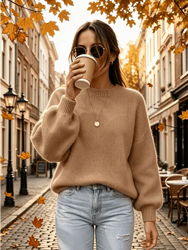 كنزة نسائية ناعمة ومريحة، فضفاضة بتصميم أنيق للخريف والشتاء، مناسبة للحفلات والعطلات والملابس الكاجوال الأنيقة