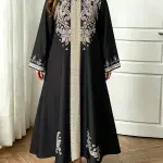 فستان طويل الأكمام فضفاض ومريح للنساء بمقاس كبير، بتصميم عرقي أنيق من الشرق الأوسط لموسم الربيع والخريف، مثالي للتنقل والإجازات (قطعة واحدة)