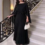 فستان شيفون أسود جديد لخريف 2026، بأكمام رداء سترة واسعة على شكل رأس حلزوني، ولمسة وردة ثلاثية الأبعاد عند الخصر، وتنورة كاملة مطوية، بقصة مُظهرة للجسم، فستان أنيق للنساء، مناسب لحفلات الهالوين والمآدب وحفلات الزفاف وحفلات الضيافة والتجمعات الرسمية