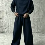 قطعتان طقم رياضي للرجال: هودي وبنطلون رياضي واسع الساق، لون موحد، مريح للارتداء اليومي وأسلوب الشارع