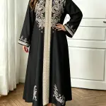 فستان طويل الأكمام فضفاض ومريح للنساء بمقاس كبير، بتصميم عرقي أنيق من الشرق الأوسط لموسم الربيع والخريف، مثالي للتنقل والإجازات (قطعة واحدة)
