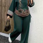 طقم هودي مطبوع للنساء مقاس بلاس سايز