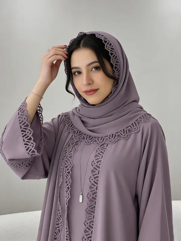 قطعتان طقم فستان روب بتطريز دانتيل وتشكيلة قماش أنيق للنساء لموسم الربيع والصيف بمقاس أكبر للقصة العادية