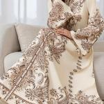 عباية نسائية بأكمام طويلة وطبعة بيزلي مستوحاة من الشرق الأوسط BK0905501، مع حزام قابل للتعديل وقماش قابل للغسل في الغسالة - متعددة الاستخدامات لجميع الفصول