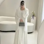 قطعتان طقم فستان روب بتطريز دانتيل وتشكيلة قماش أنيق للنساء لموسم الربيع والصيف بمقاس أكبر للقصة العادية