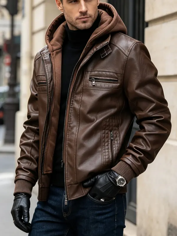 جاكيت رجالي جديد للخريف والشتاء 2026 بغطاء للرأس، معطف دراجة نارية، ملابس خارجية دافئة بقصة ضيقة مع جيوب متعددة بسحاب، قمة متعددة الاستخدامات للسفر اليومي، الكاجوال، التنقل للعمل والأنشطة الخارجية