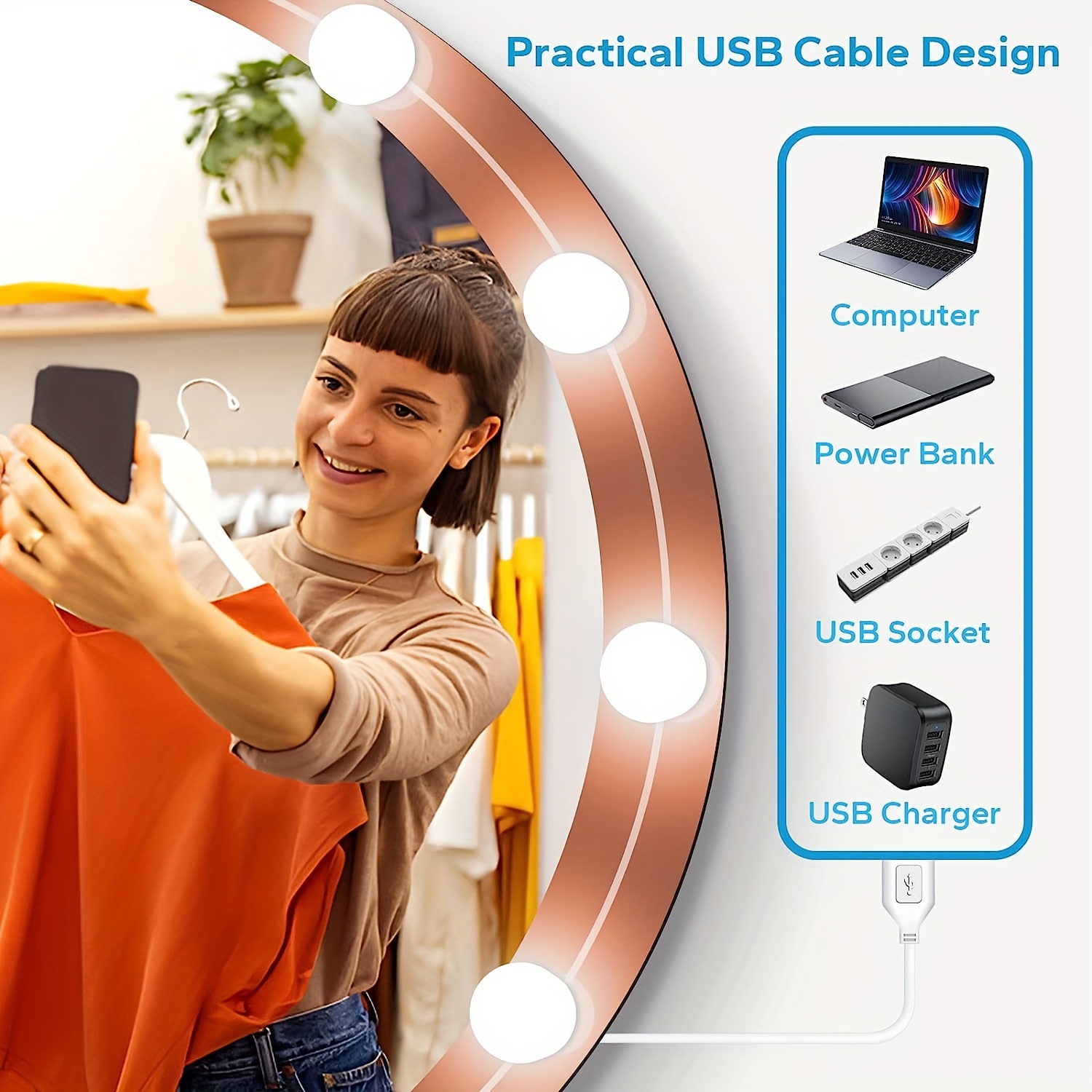 مصباح تجميل LED للمرايا، مع 10 مصابيح قابلة للتعديل، 3000K 4000K 6500K و 10 مستويات لتعديل السطوع، كابل USB، ضوء مرآة هوليوود جيد لغرفة تغيير المكياج والحمام، ضوء حمام، ضوء مرآة للمكياج، ضوء تجميل، مرآة LED، ضوء طاولة الزينة، ضوء مرآة LED، ضوء حائط