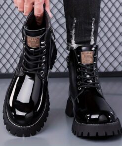 أحذية رجالية، أحذية بوت بريطانية بنعل سميك لرفع الطول، أحذية بايكر متوسطة الساق، أحذية رجالية فاخرة