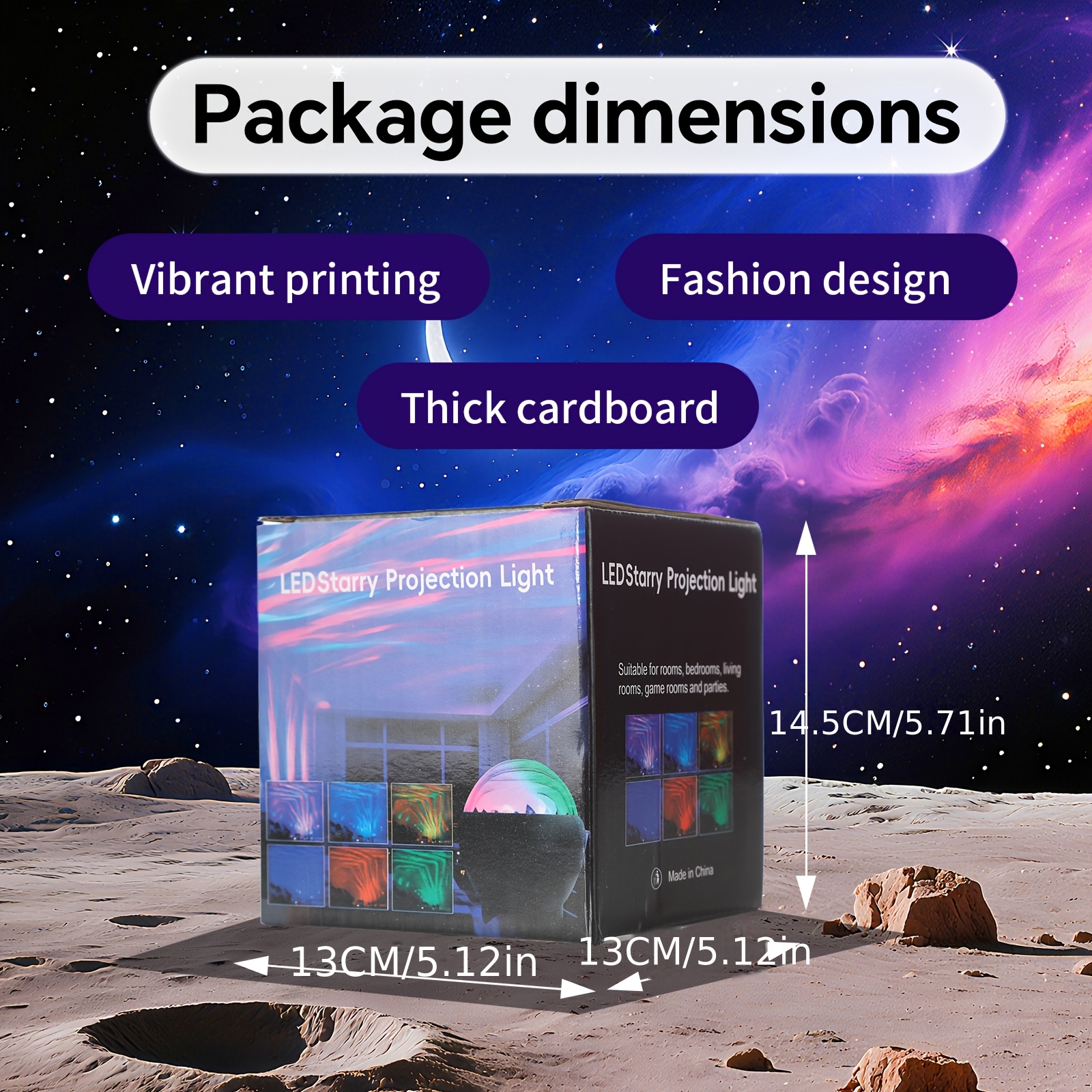 مصباح ليلي 1-in-1 بتصميم نجمة وقمر مع إسقاط النجوم الدوار عبر USB - مصباح جانبي وإضاءة سقف للغرفة - تشغيل سهل عبر USB (يشمل كابل USB)، مصباح سرير عصري