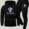 طقم رجالي بغطاء للرأس وسويت شيرت وبنطلون رياضي - طقم كاجوال رياضي بتصميم "AL HILAL"، وقصة عادية، ومجموعة الربيع/الخريف، ومريح وأنيق، |طقم كاجوال رياضي|طقم سويت شيرت وبنطلون رياضي