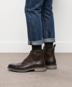 بوتات الركبة للرجال بتصميم عتيق - أحذية بنية برباط صناعي مع نعل مطاطي مانع للانزلاق، بوتات رسمية وكاجوال للمكتب والحفلات والاستخدام اليومي - مناسبة لجميع الفصول (الخريف/الشتاء) - أحذية ريترو سهلة التنظيف، ملابس مكتب، تصميم كلاسيكي، هيكل متين، ملابس احترافية