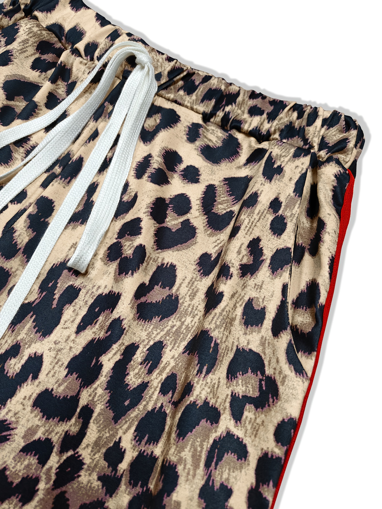 طقم نسائي قطعتين بطبعة جلد الفهد - بلوزة وبنطلون بأكمام طويلة ناعمة ومطاطية مع جيوب، قصة فضفاضة كاجوال، شكل هيكل H-Line، مقاس عادي، خزانة ملابس للربيع/الخريف، بنطلون بطبعة جلد الفهد، موضة الربيع، ملابس مريحة، نساء أنيقات