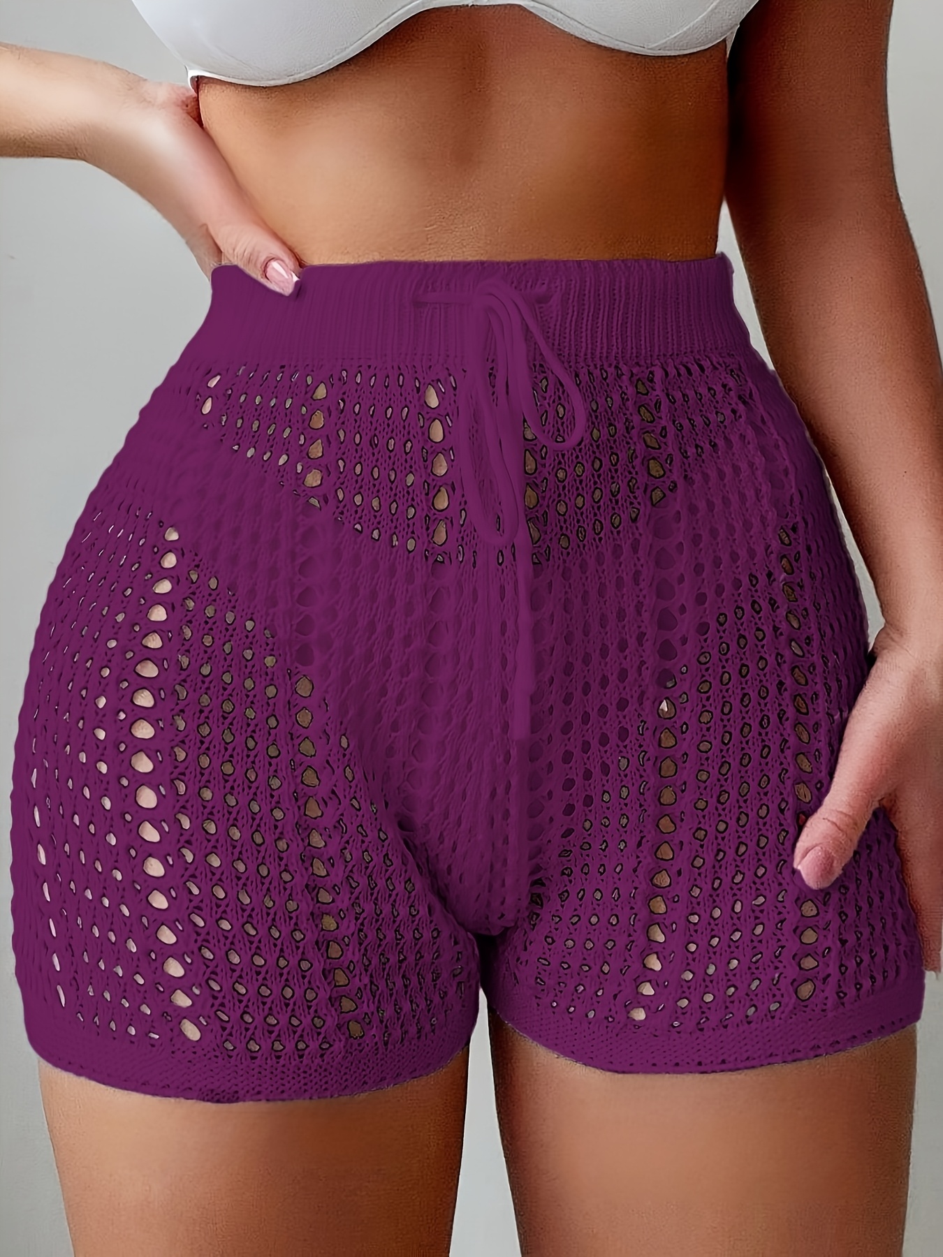 شورت نسائي Y2K من الكروشيه - أخضر، خصر برباط، خفيف الوزن ومسامي لقضاء عطلة الصيف على الشاطئ، ملابس شاطئية عارضة للصيف | أزياء Y2K | شورت خفيف الوزن، شورت شاطئي