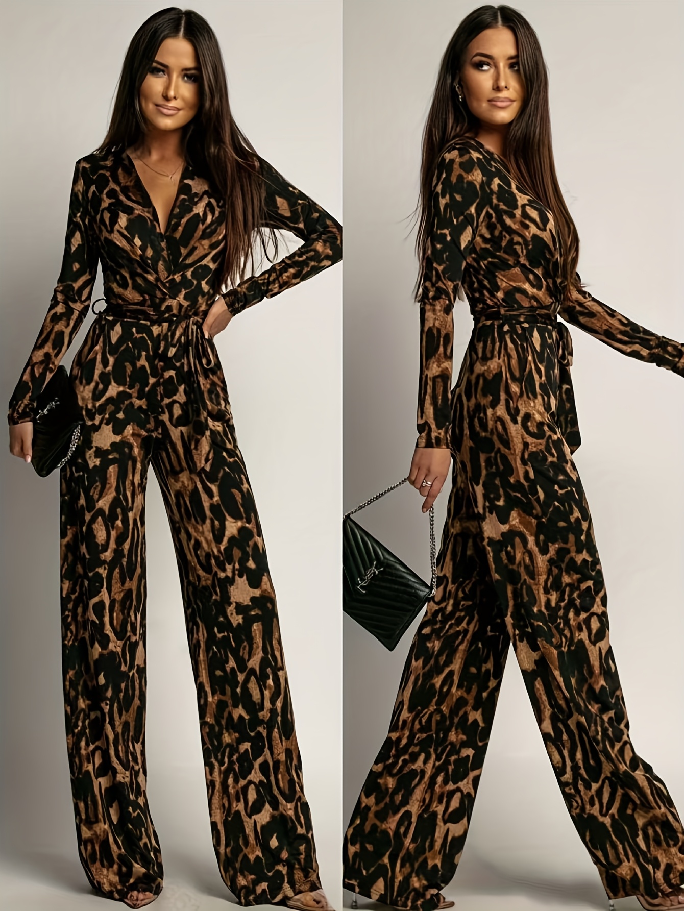 بدلة نسائية أنيقة برقبة V مع حزام خصر قابل للتعديل - بنطلون واسع الساق، لون صلب، مجموعة ربيع/صيف، ملابس كاجوال إلى رسمية، نسيج سهل العناية، أزياء ربيع، زي أنيق، ملابس مريحة، ملابس عصرية، نساء عصرية، زي صيفي، مادة خفيفة، عشاق الموضة، عطلة ربيع، مشتاق للموضة