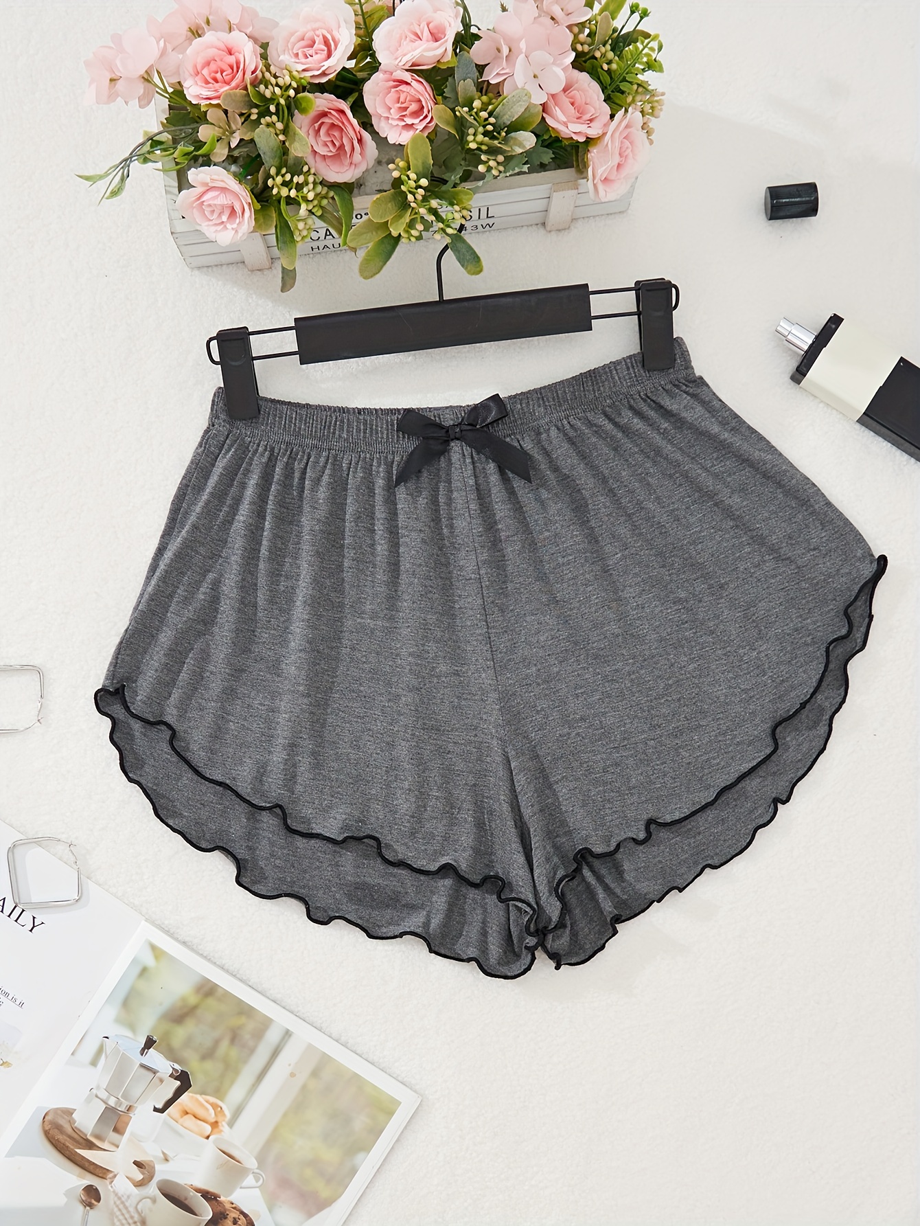 3 قطع بنطلون نوم نسائي - بنطلون استرخاء ناعم بزينة فيونكة، شورت فضفاض للنساء، راحة في جميع الفصول، ملابس منزلية غير رسمية وملابس غير رسمية، لون موحد، ملابس نوم مريحة، بنطلون بقصة مريحة، بنطلون من قماش ناعم الملمس للنساء