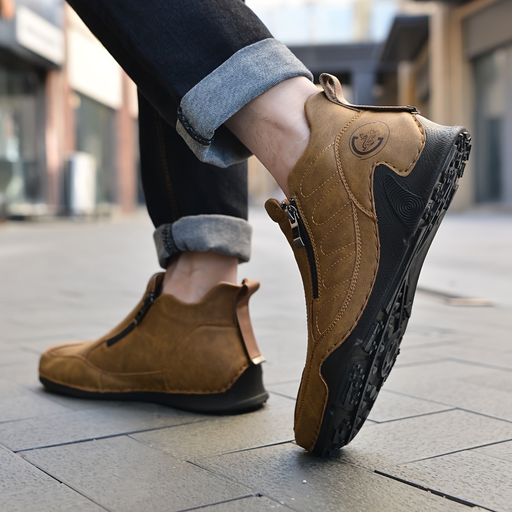 حذاء رجالي كاجوال - حذاء لوفرز هجين، تصميم متوسط الارتفاع مع إغلاق بسحاب، نعل مطاطي، أسود/بني/رمادي - متعدد الاستخدامات لجميع الفصول للارتداء اليومي والرسمي، تصميم أنيق، بطانة قابلة للتنفس، أسلوب حضري