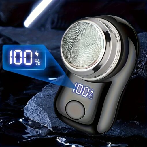 ⁦ماكينة حلاقة صغيرة محمولة مع شاشة عرض طاقة LED، شحن USB، شفرة من الفولاذ المقاوم للصدأ، بطارية قابلة لإعادة الشحن بنسبة 100%، حجم الكف، سهلة التنظيف - مثالية لحلاقة السيارات والكبسولات، حل حلاقة للسفر | ماكينة حلاقة صغيرة | شفرة من الفولاذ المقاوم للصدأ، مستلزمات الحلاقة⁩ - الصورة ⁦8⁩
