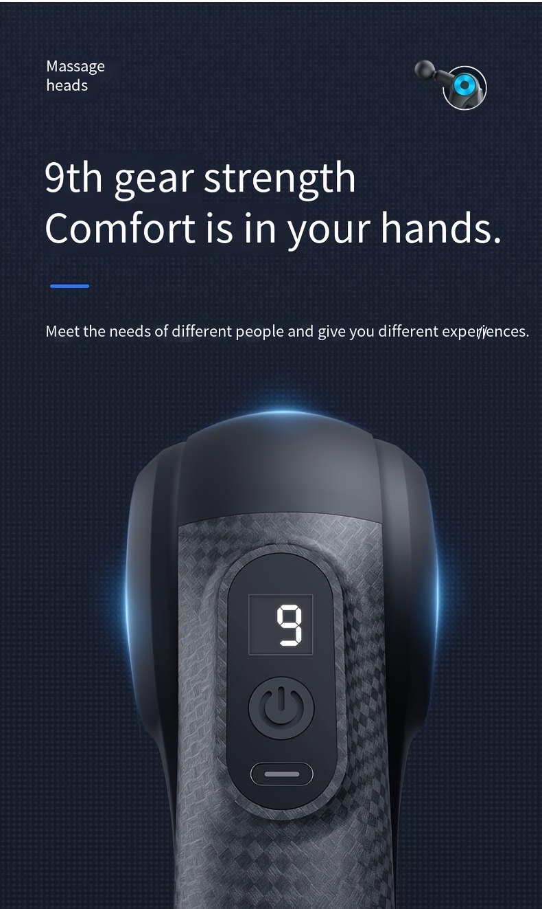 مساج كامل الجسم مع 9 مستويات سرعة قابلة للتعديل و9 رؤوس قابلة للتبديل - USB - مساج الأنسجة العميقة/التايلاندي/الصيني، جهاز محمول للظهر، الرقبة، الساق، الذراع، الورك - سبا للرجال والنساء