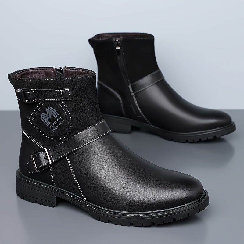 أحذية رجالية أنيقة متوسطة الساق - بني، مريحة ومتينة مع نعل مطاطي مانع للانزلاق، مقدمة مستديرة، إغلاق بسحاب، مثالية للارتداء اليومي والخارجي، للاستخدام في جميع الفصول، أحذية كاجوال | أحذية متوسطة الساق أنيقة | نعل مطاطي متين، حذاء رجالي