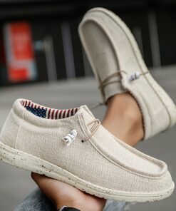 أحذية رجالية كاجوال بتصميم حزام أمامي، خفيفة ومريحة ومناسبة للخارج، زوج من أحذية مسطحة قماشية للأزواج