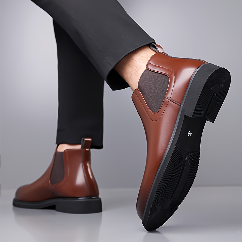 أحذية رجالية عالية الرقبة سوداء لامعة من البولي يوريثان - نعل مطاطي متين، إغلاق برباط مرن وكاحل، جودة عالية لكل الفصول، قبضة ممتازة، للارتداء الخارجي، الكاجوال والرسمي - أحذية رسمية بمقدمة مستديرة