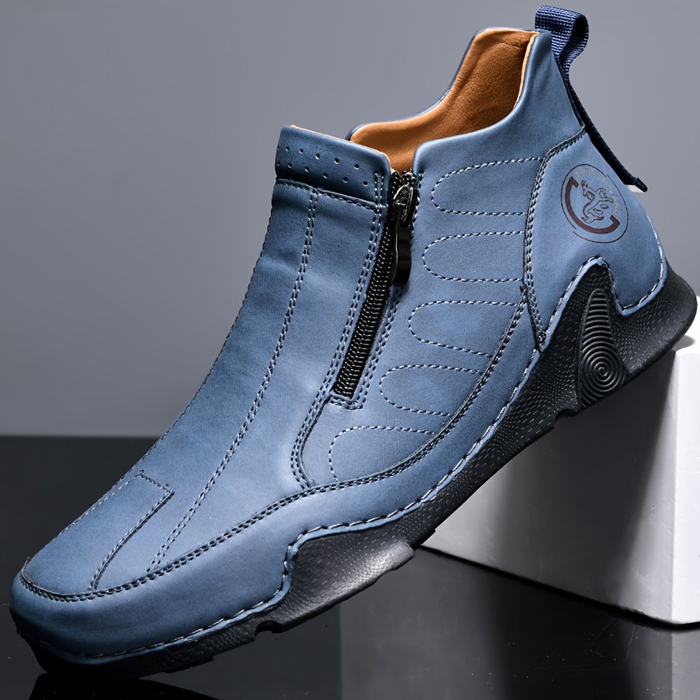 حذاء رجالي كاجوال - حذاء لوفرز هجين، تصميم متوسط الارتفاع مع إغلاق بسحاب، نعل مطاطي، أسود/بني/رمادي - متعدد الاستخدامات لجميع الفصول للارتداء اليومي والرسمي، تصميم أنيق، بطانة قابلة للتنفس، أسلوب حضري