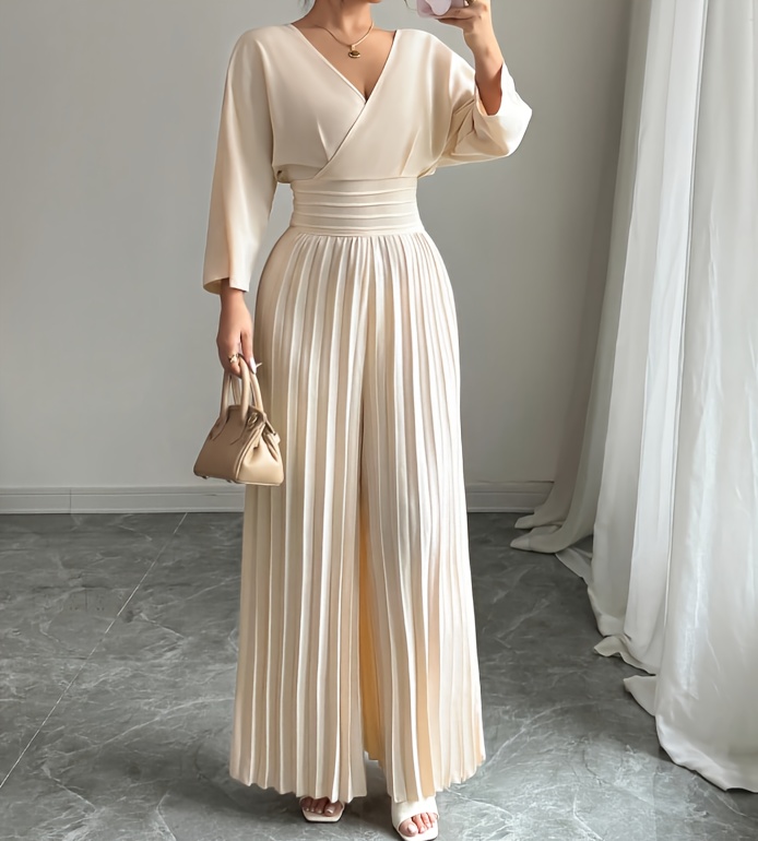 بدلة نسائية أنيقة بيج - LL168 للعمل والمكاتب الرسمية، بنطلون طويل الأكمام واسع الساق بدون مطاط، قابل للغسيل الآلي، بدلة عمل متعددة الفصول، تصميم راقي ومتألق، ملابس عمالية عصرية، خزانة أزياء احترافية