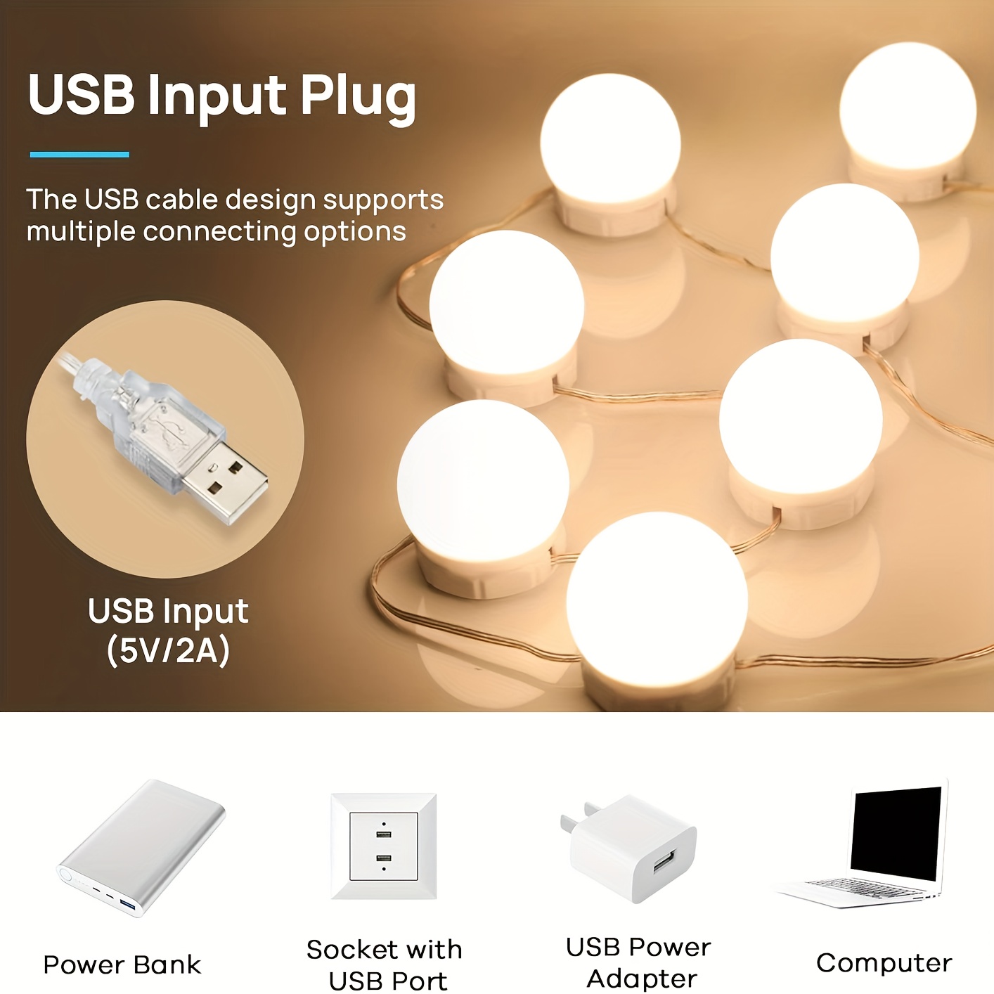 مصباح تجميل LED للمرايا، مع 10 مصابيح قابلة للتعديل، 3000K 4000K 6500K و 10 مستويات لتعديل السطوع، كابل USB، ضوء مرآة هوليوود جيد لغرفة تغيير المكياج والحمام، ضوء حمام، ضوء مرآة للمكياج، ضوء تجميل، مرآة LED، ضوء طاولة الزينة، ضوء مرآة LED، ضوء حائط - الصورة 3