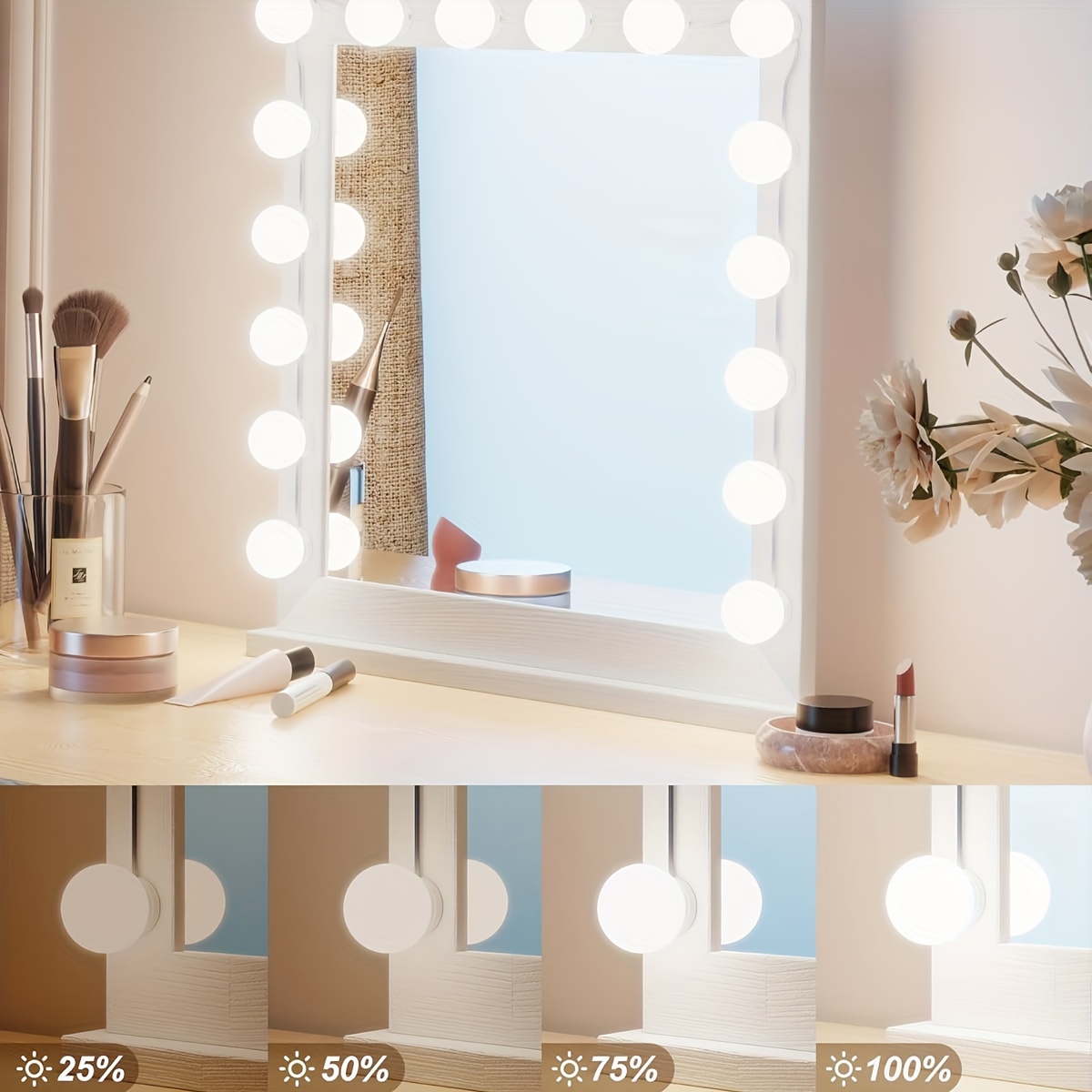 مصباح تجميل LED للمرايا، مع 10 مصابيح قابلة للتعديل، 3000K 4000K 6500K و 10 مستويات لتعديل السطوع، كابل USB، ضوء مرآة هوليوود جيد لغرفة تغيير المكياج والحمام، ضوء حمام، ضوء مرآة للمكياج، ضوء تجميل، مرآة LED، ضوء طاولة الزينة، ضوء مرآة LED، ضوء حائط - الصورة 7