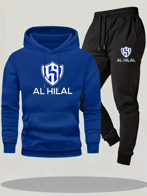 ⁦طقم رجالي بغطاء للرأس وسويت شيرت وبنطلون رياضي - طقم كاجوال رياضي بتصميم "AL HILAL"، وقصة عادية، ومجموعة الربيع/الخريف، ومريح وأنيق، |طقم كاجوال رياضي|طقم سويت شيرت وبنطلون رياضي⁩ - الصورة ⁦4⁩