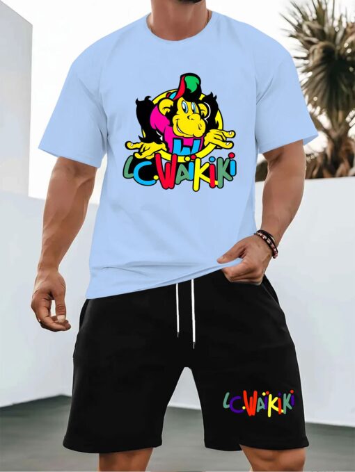 ⁦الملابس الشهيرة الصيفية! مجموعة LC Waikiki العصرية مطبوعة على شكل Gorilla للرجال، تي شيرت وشورت مطابق كاجوال! 2025 تي شيرت كاجوال جديد برقبة مستديرة وأكمام قصيرة للرجال، شورت صيفي برباط بلون سادة مجموعة من قطعتين⁩ - الصورة ⁦15⁩