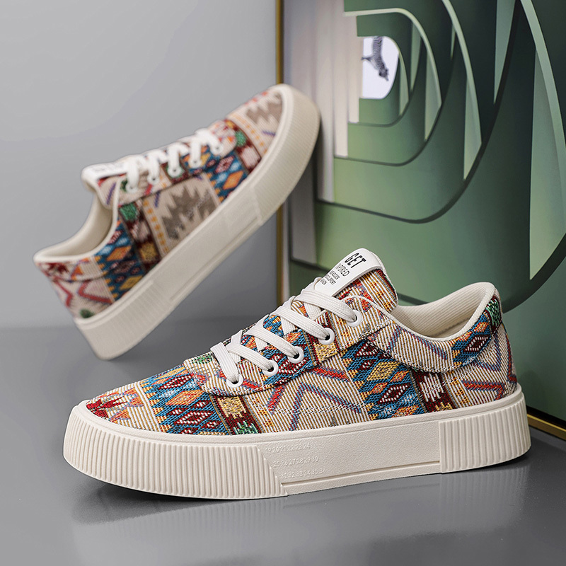 أحذية التزلج العصرية للرجال - نمط هندسي حيوي، نعل مطاطي مريح غير قابل للانزلاق، جزء علوي من القماش المسامي، أحذية رياضية عادية برباط للارتداء اليومي والأنشطة الخارجية، أحذية التزلج، الأحذية الخارجية، الأحذية الرياضية الحديثة، الأحذية المتينة