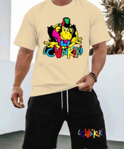 الملابس الشهيرة الصيفية! مجموعة LC Waikiki العصرية مطبوعة على شكل Gorilla للرجال، تي شيرت وشورت مطابق كاجوال! 2025 تي شيرت كاجوال جديد برقبة مستديرة وأكمام قصيرة للرجال، شورت صيفي برباط بلون سادة مجموعة من قطعتين