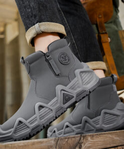 أحذية رجالية بريطانية - أحذية بوت بدون رباط من الجلد الصناعي - كاحل/نصف ساق/ساق منخفضة (ارتفاع قابل للتعديل) - أحذية شتوية بمقدمة مستديرة للارتداء اليومي والرسمي، أحذية متينة لجميع الفصول مع نعل من الجلد الصناعي (بدون أربطة)