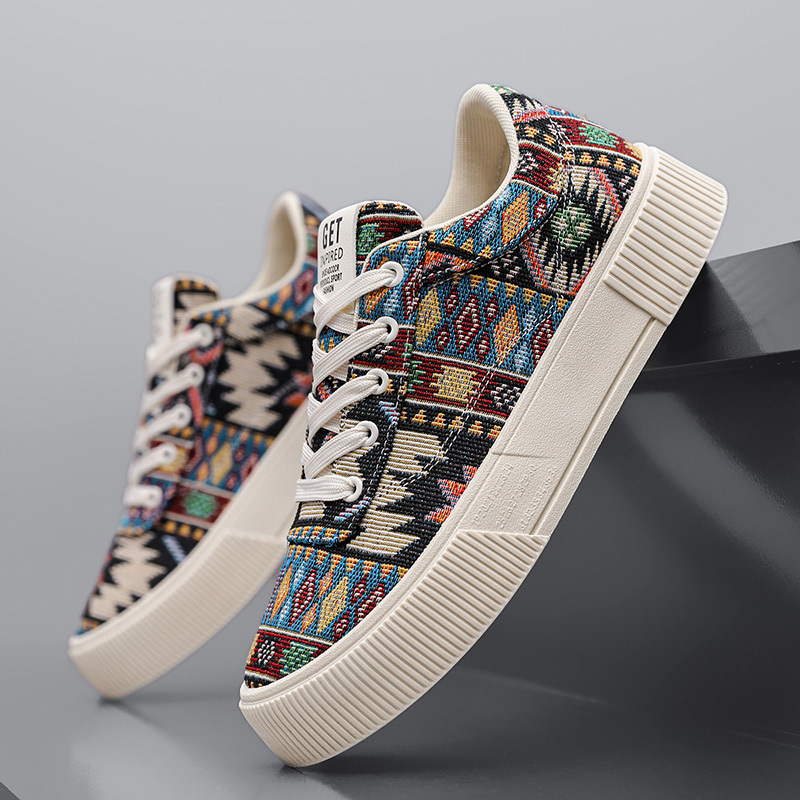 أحذية التزلج العصرية للرجال - نمط هندسي حيوي، نعل مطاطي مريح غير قابل للانزلاق، جزء علوي من القماش المسامي، أحذية رياضية عادية برباط للارتداء اليومي والأنشطة الخارجية، أحذية التزلج، الأحذية الخارجية، الأحذية الرياضية الحديثة، الأحذية المتينة - الصورة 6