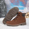 أحذية شتوية قصيرة للرجال مع نعل مطاطي مضاد للانزلاق - أحذية ثلجية بإغلاق سحاب لقبضة الجليد، جزء علوي من البولي يوريثان البني (أحذية كاحل دافئة) - مقاس نصف صغير - مثالية للتزلج والأنشطة الخارجية