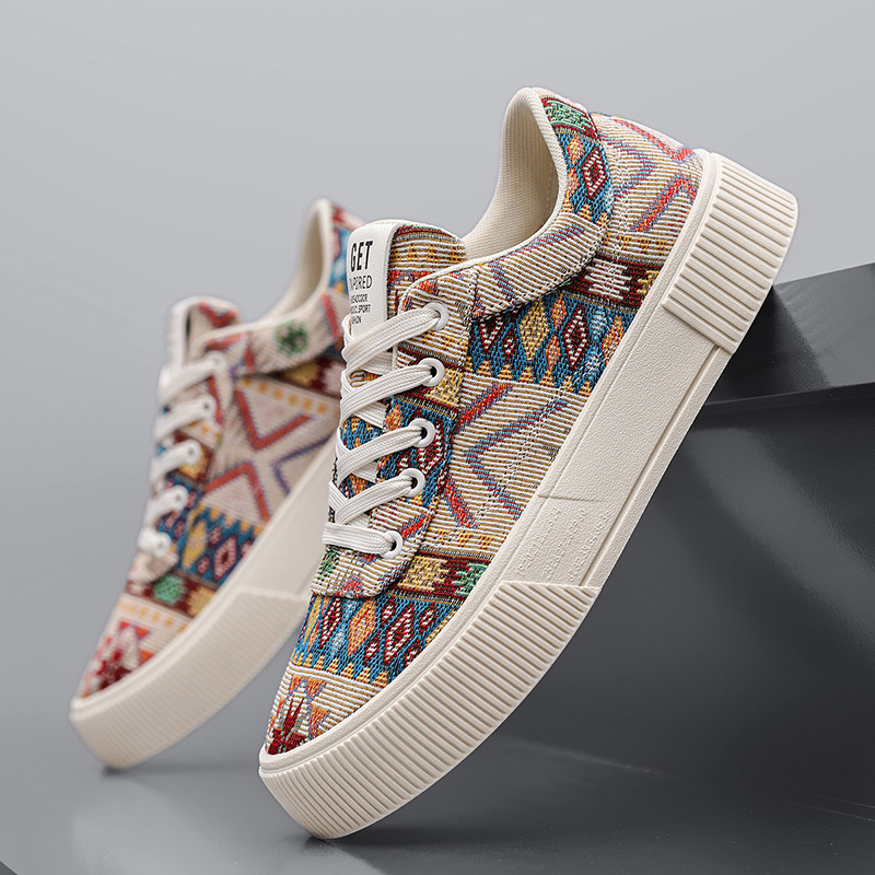 أحذية التزلج العصرية للرجال - نمط هندسي حيوي، نعل مطاطي مريح غير قابل للانزلاق، جزء علوي من القماش المسامي، أحذية رياضية عادية برباط للارتداء اليومي والأنشطة الخارجية، أحذية التزلج، الأحذية الخارجية، الأحذية الرياضية الحديثة، الأحذية المتينة - الصورة 7