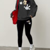 ست نسائي من 2 قطع، هودي بتصميم حروف ديزني وبنطلون رياضي برقبة مستديرة للخريف/الشتاء