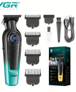 ماكينة حلاقة شعر VGR للرجال - ماكينة حلاقة لاسلكية للتزيين والتشذيب، ماكينة تشذيب لحية قابلة لإعادة الشحن مع شاشة LED، مجموعة لتسريح الأنف والجسم والوجه والشارب، هدية للرجال والأزواج والأب، قاطع شعر V-996