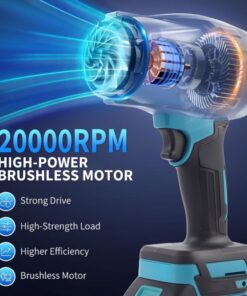 مروحة توربو Mamidw بقوة 2000 واط - سرعة رياح 48 متر/ثانية، سرعة هواء 12 متر³/دقيقة، 20000 دورة في الدقيقة، متوافقة مع بطارية ماكيتا 18 فولت، مثالية للسيارة والفناء والتنظيف الخارجي، مروحة لتبريد