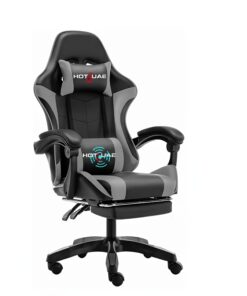 كرسي ألعاب مع مساج، كرسي كمبيوتر عالي الظهر، كرسي إسبرتس مريح بتعديل زاوية وارتفاع كبير، وسادة رقبة ودعم للخصر والساقين 122x64x64 سم رمادي