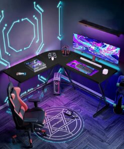 طاولة ألعاب AnneFish على شكل حرف L، طاولة مكتب زاوية للكمبيوتر، طاولة عمل قوية للمكتب المنزلي والكتابة