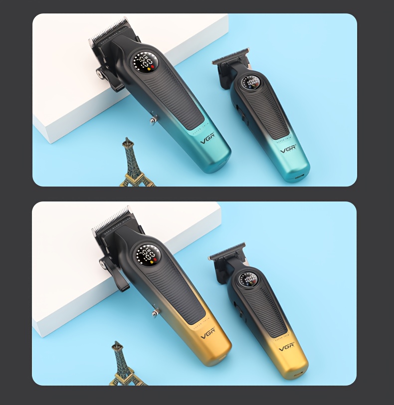 مجموعة ماكينة قص الشعر الكهربائية للرجال من VGR، ماكينة قص الشعر الاحترافية للرجال، شاشة LCD، بطارية قابلة لإعادة الشحن عبر USB، نموذج V-196&V-996، أصفر، هدية مثالية للزوج، الأب، الأصدق على العطلة، الذكرى، عيد الميلاد