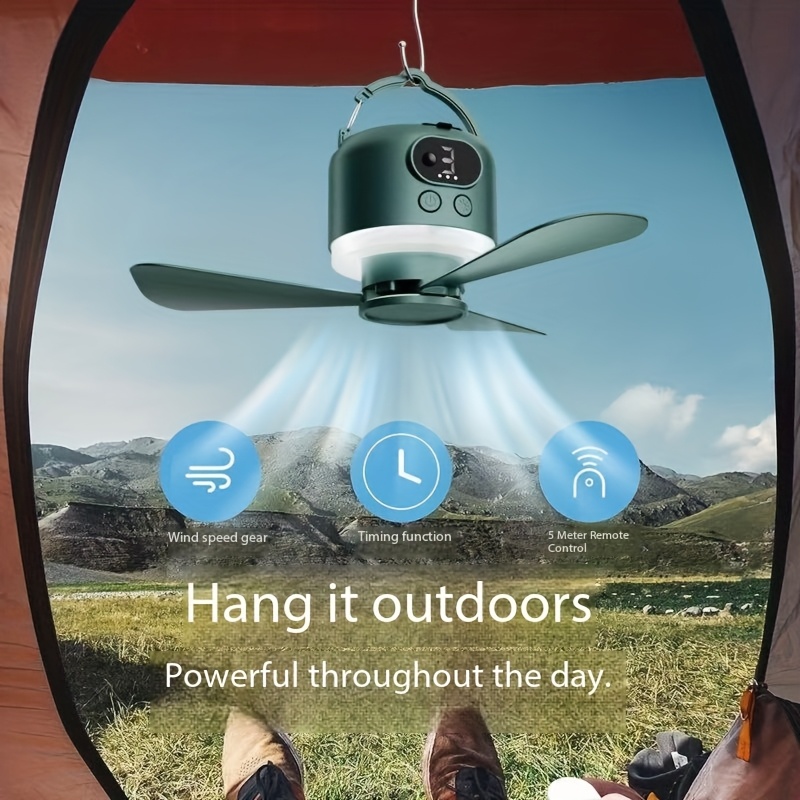 مروحة USB محمولة للاستخدام المنزلي، مروحة تخييم خارجية، مروحة سقف خيمة ذات سعة كبيرة، بطارية تدوم طويلاً، مروحة تخييم بإضاءة قابلة لإعادة الشحن، مروحة صغيرة معلقة محمولة للاستخدام في حالات الطوارئ، مروحة محمولة، مروحة تخييم