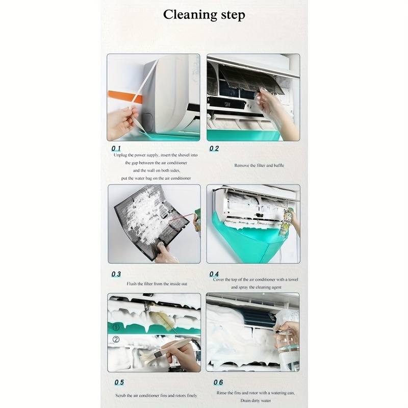 مجموعة تنظيف مكيف الهواء متعددة الوظائف مع حقيبة مكيف الهواء وخرطوم تصريف، لا يتطلب طاقة، قابلة لإعادة الاستخدام، حقيبة تنظيف مقاومة للماء وتسرب، مناسبة لملحقات تنظيف مكيف الهواء.