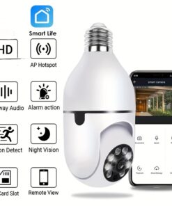 كاميرا مراقبة لمبة 355 درجة | محمولة، لا تتطلب تركيب، للاستخدام الداخلي، واي فاي لاسلكي، مراقبة عن بعد عبر الهاتف المحمول، دقة 1080p HD، مصدر إضاءة LED، قطعة واحدة