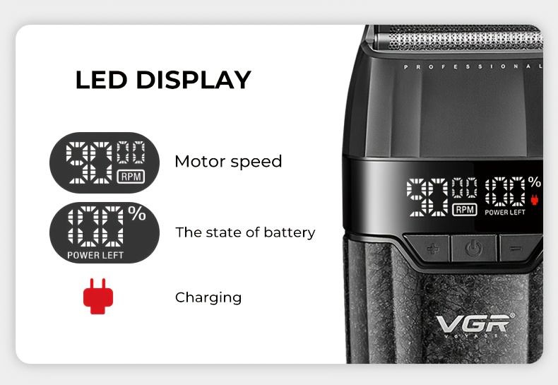 ماكينة حلاقة كهربائية احترافية للرجال، ماكينة حلاقة لاسلكية بتقنية الارتداد مع شفرات مزدوجة، قابلة لإعادة الشحن عبر USB وشاشة LED، ماكينة تجميل متعددة الوظائف، مناسبة للمنزل والسفر، ماركة VGR، بطارية ليثيوم، شحن USB، بطارية مدمجة، مع مشط محدود، للعناية الشخصية، استخدام المنزل والسفر، إكسسوارات الحلاقة، تصميم أنيق، بناء متين، العناية الشخصية، تصميم مضغوط، شفرات عالية الجودة، أداة العناية للرجال، إكسسوار العناية للرجال، العناية الشخصية للرجال