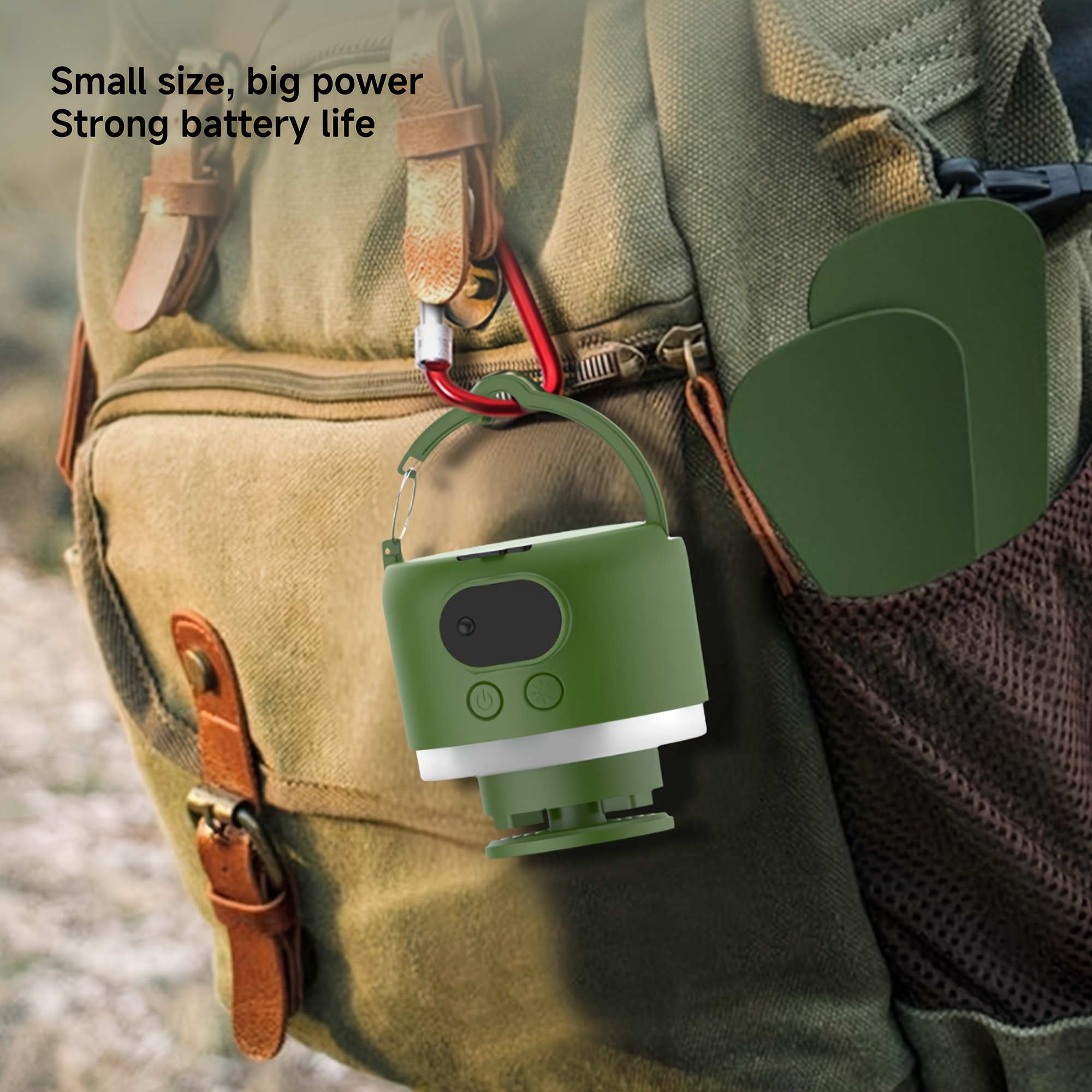 مروحة USB محمولة للاستخدام المنزلي، مروحة تخييم خارجية، مروحة سقف خيمة ذات سعة كبيرة، بطارية تدوم طويلاً، مروحة تخييم بإضاءة قابلة لإعادة الشحن، مروحة صغيرة معلقة محمولة للاستخدام في حالات الطوارئ، مروحة محمولة، مروحة تخييم